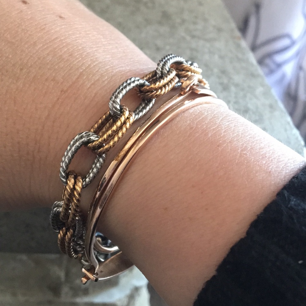 7” Stainless steel rose & white link bracelet